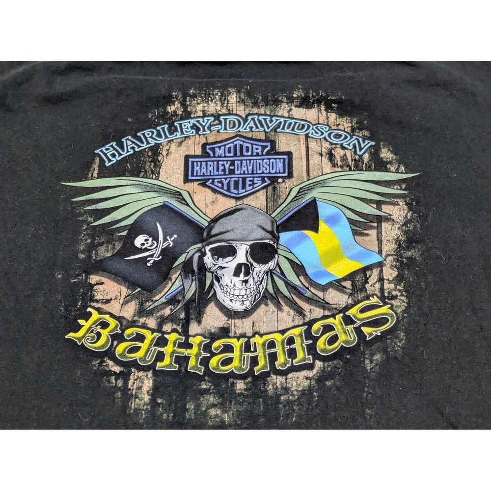 Harley-Davidson Shirt Mens Large Black Bahamas Pirate Skull Graphic Biker Tee